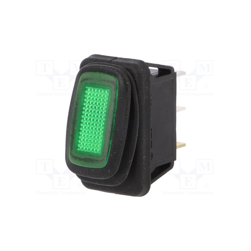 1 pcs x SCI - R13-238B8-01-G-L1 - ROCKER, SPST, Pos: 2, ON-OFF, 16A/12VDC, green, IP65, LED, 12V, 50mΩ