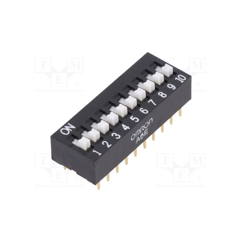 1 pcs x OMRON OCB - A6E-0104-N - Switch: DIP-SWITCH, Poles number: 10, ON-OFF, 0.025A/24VDC, Pos: 2