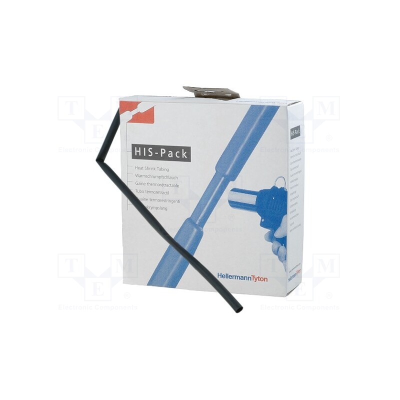 1 pcs x HELLERMANNTYTON - 308-30600 - Heat shrink sleeve, 3: 1, 6mm, L: 5m, black, reel, Wall thick: 700um