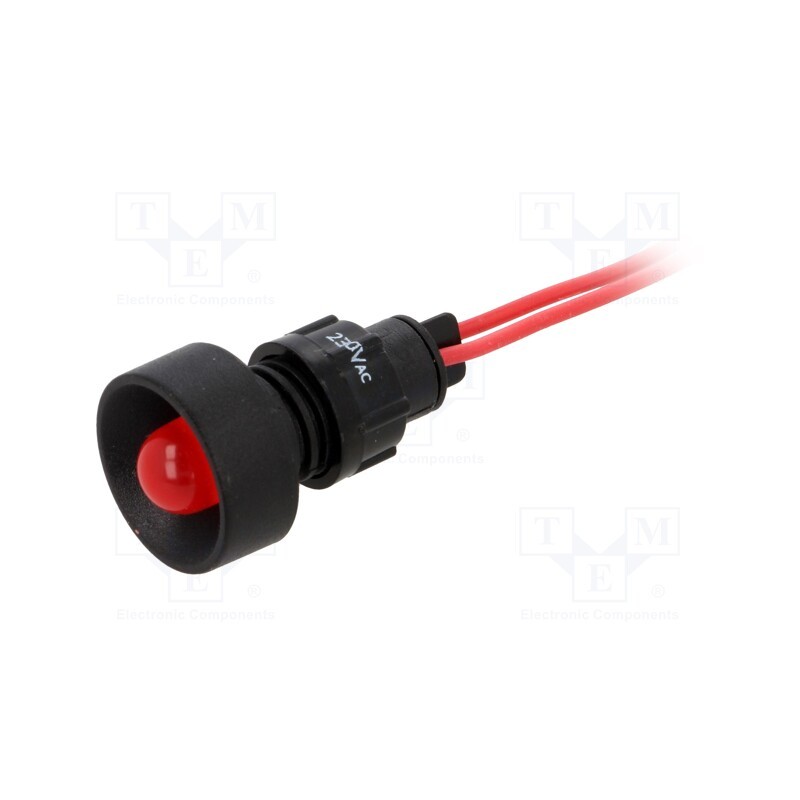 1 pcs x POLAM-ELTA - LR-D10-230AC - Indicator: LED, recessed, red, 230VAC, Ø13mm, IP40, leads 300mm