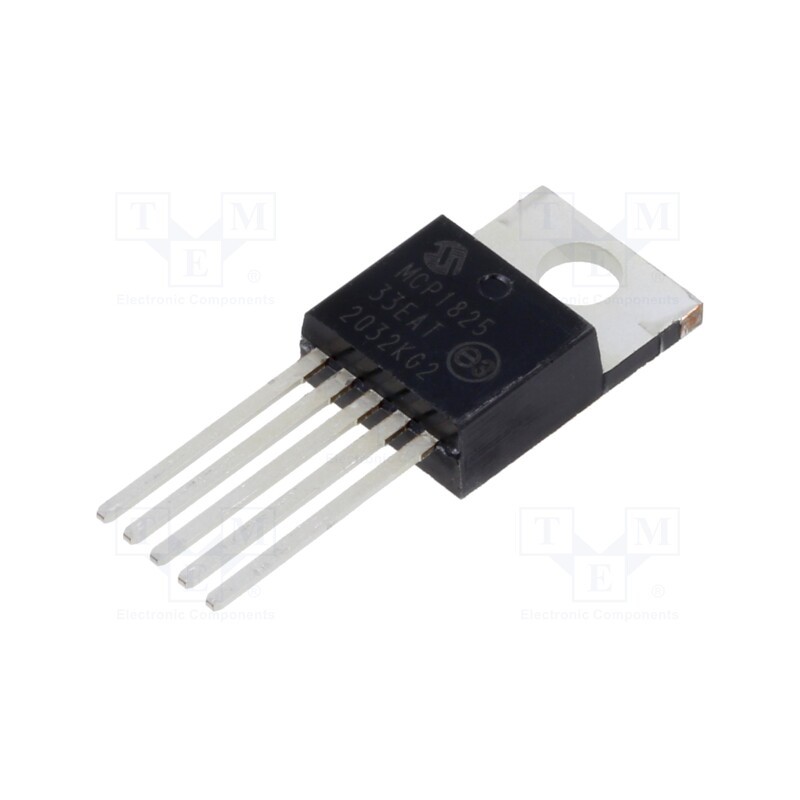 1 pcs x MICROCHIP TECHNOLOGY - MCP1825-3302E/AT - IC: voltage regulator, LDO,linear,fixed, 3.3V, 0.5A, TO220-5, THT