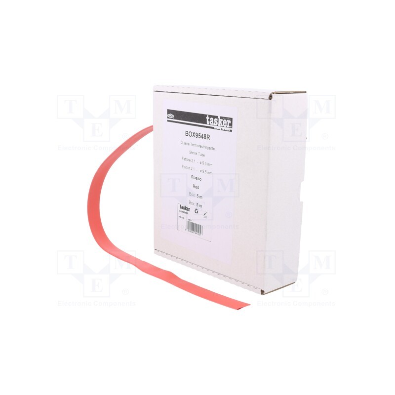 1 pcs x TASKER - BOX 9548 R - Heat shrink sleeve, glueless, 2: 1, 9.5mm, L: 5m, red, polyolefine