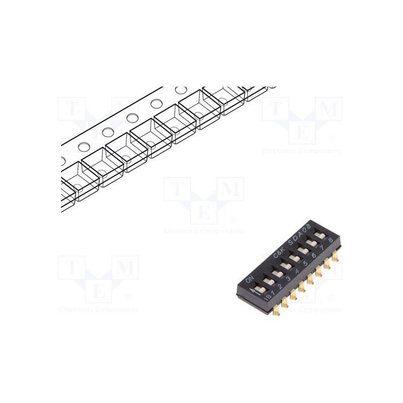 1 pcs x C&K - SDA08H0SBR - Switch: DIP-SWITCH, Poles number: 8, OFF-ON, 0.025A/24VDC, Pos: 2