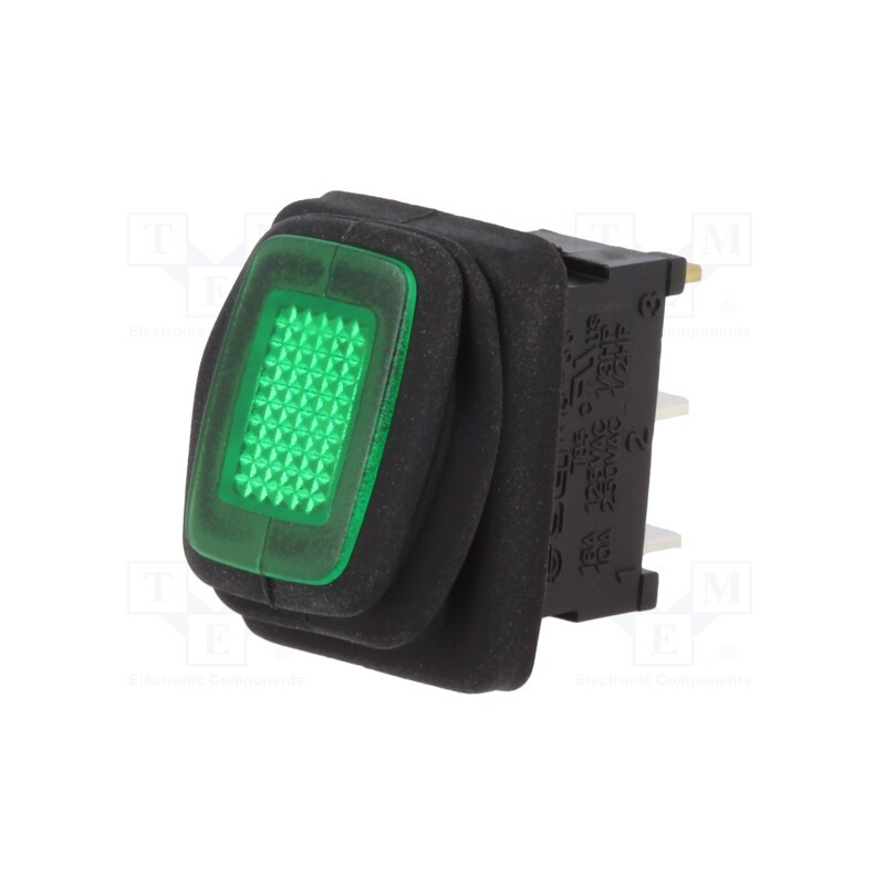 1 pcs x SCI - R13-66B8-02-BBG - ROCKER, SPST, Pos: 2, ON-OFF, 10A/250VAC, green, IP65, neon lamp