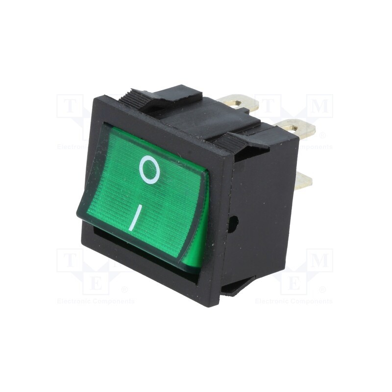 1 pcs x - RSSM2014C3GN - ROCKER, DPST, Pos: 2, ON-OFF, 6A/250VAC, green, neon lamp, 35mΩ