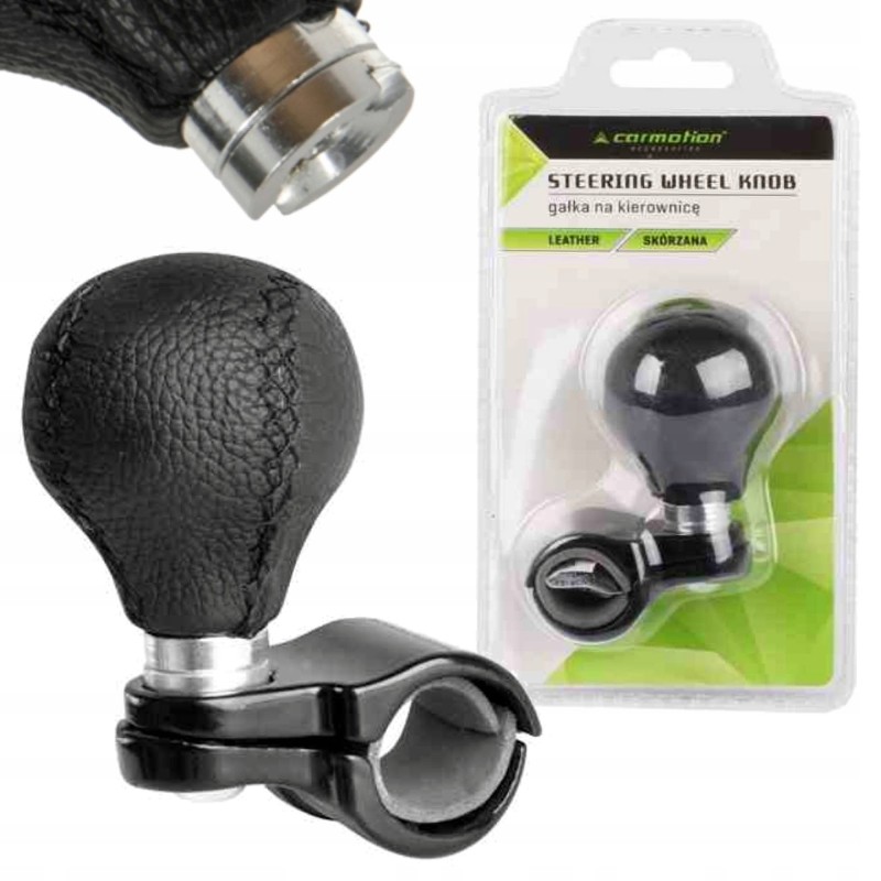 Universal black leather steering wheel knob