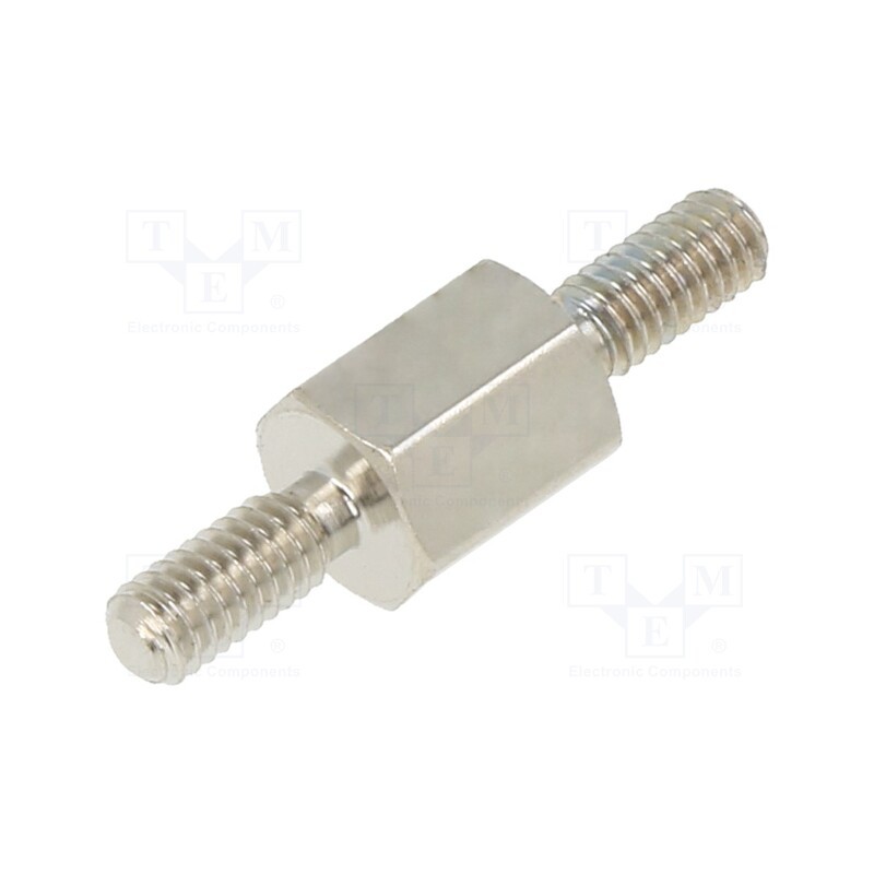 10 pcs x DREMEC - 412X06 - Screwed spacer sleeve, 6mm, Ext.thread: M2,5, hexagonal, brass
