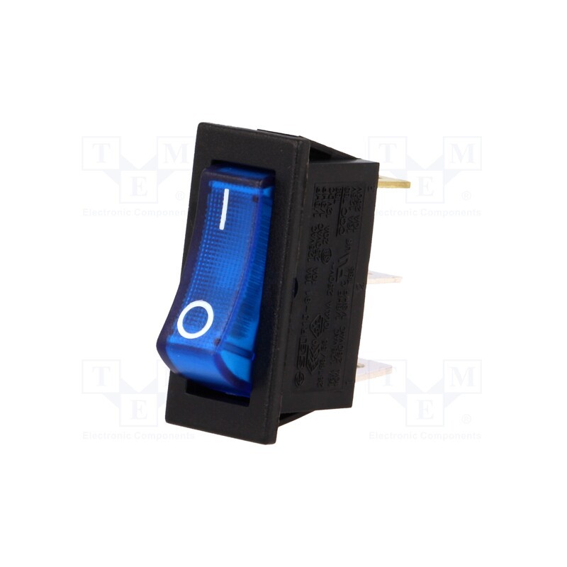 1 pcs x SCI - R13-91B-01-BBL-2D-N-2 - ROCKER, SPST, Pos: 2, ON-OFF, 10A/250VAC, blue, neon lamp, 250V, 50mΩ
