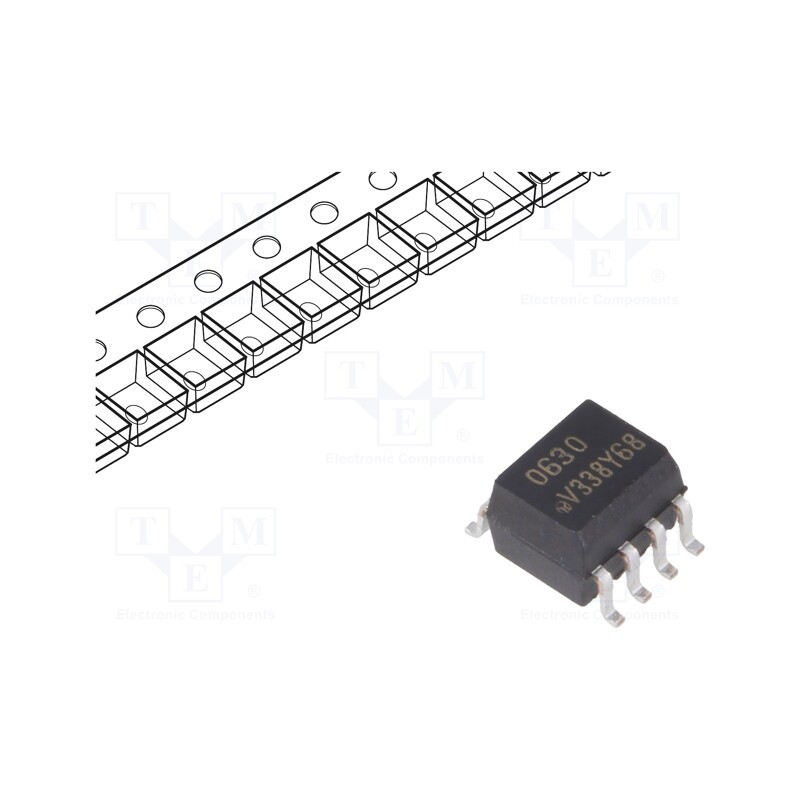 1 pcs x VISHAY - VO0630T - Optocoupler, SMD, Ch: 2, OUT: logic, 6kV, 10Mbps, SO8, VO06xxT