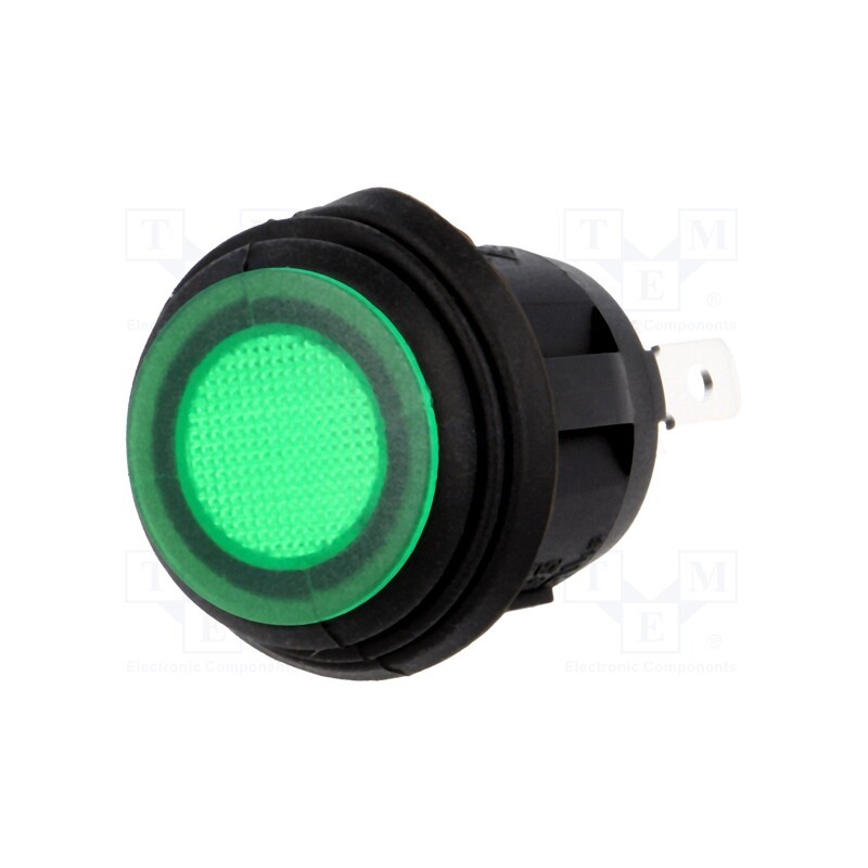 1 pcs x SCI - R13-112B8W-02-BGNN-0A-N2 - ROCKER, SPST, Pos: 2, ON-OFF, 10A/250VAC, green, IP65, neon lamp