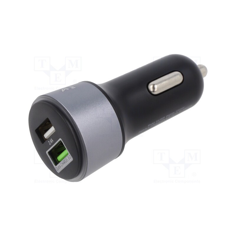 1 pcs x SAVIO - SAVAUTOSA-06/B - USB power supply, USB A socket x2, black, Uin: 12÷24V