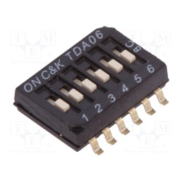 1 pcs x C&K - TDA06H0SB1 - Switch: DIP-SWITCH, Poles number: 6, OFF-ON, 0.025A/24VDC, Pos: 2