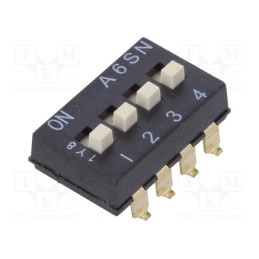 1 pcs x OMRON OCB - A6SN4104 - Switch: DIP-SWITCH, Poles number: 4, ON-OFF, 0.025A/24VDC, Pos: 2
