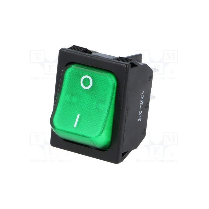 1 pcs x SCI - R13-117B-01-BG-2D-N-2 - ROCKER, DPST, Pos: 2, ON-OFF, 10A/250VAC, green, neon lamp, 250V
