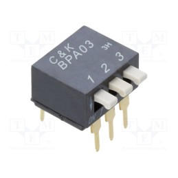 1 pcs x C&K - BPA03B - Switch: DIP-SWITCH, Poles number: 3, ON-OFF, 0.025A/24VDC, Pos: 2