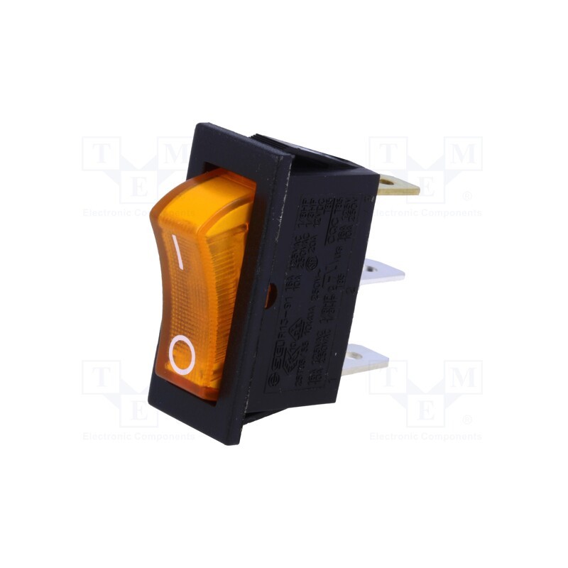 1 pcs x SCI - R13-91B-01-BY-2D-N-2 - ROCKER, SPST, Pos: 2, ON-OFF, 10A/250VAC, yellow, neon lamp, 250V