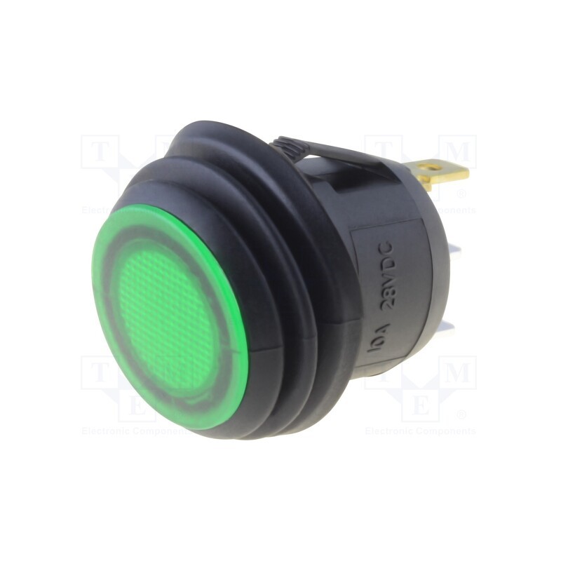 1 pcs x SCI - R13-112B8F-02-BGNN-0A-L2 - ROCKER, SPST, Pos: 2, OFF-(ON), 10A/28VDC, green, IP65, LED, 50mΩ