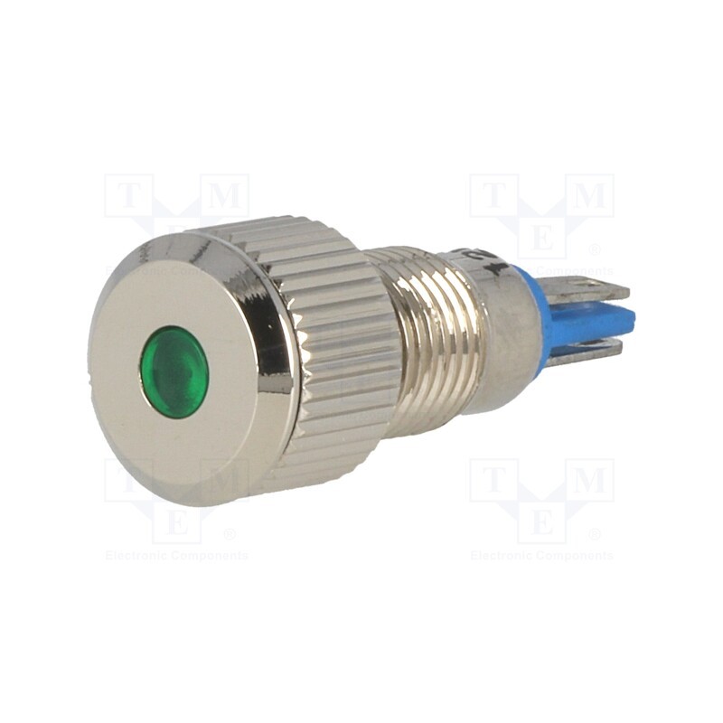 1 pcs x ONPOW - GQ8F-D/G/12 - Indicator: LED, flat, green, 12VDC, Ø8mm, IP67, for soldering, brass