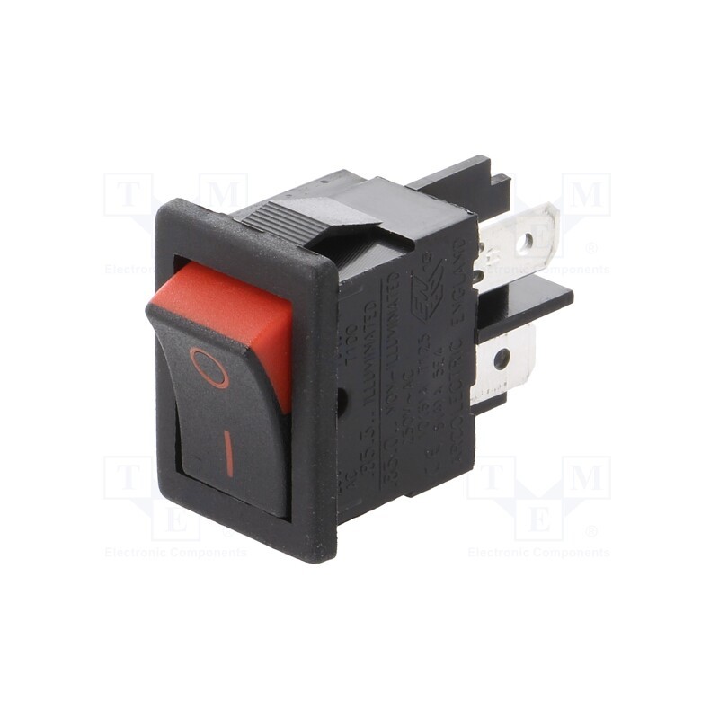 1 pcs x BULGIN - H8500XBBBR076R - ROCKER, SPST, Pos: 2, ON-OFF, 10A/250VAC, black-red, none, 8500