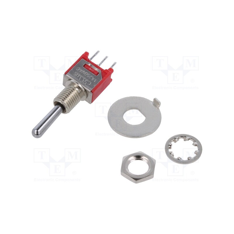1 pcs x E-SWITCH - 200MSP3T1B1M2QEH - Switch: toggle, Pos: 3, SP3T, ON-OFF-ON, 1A/250VAC, 3A/28VDC, 20mΩ