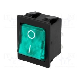1 pcs x BULGIN - C1553ALMBG3 - ROCKER, DPST, Pos: 2, ON-OFF, 16A/250VAC, 20A/28VDC, green, 250V