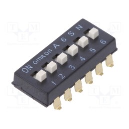 1 pcs x OMRON OCB - A6SN6104 - Switch: DIP-SWITCH, Poles number: 6, ON-OFF, 0.025A/24VDC, Pos: 2
