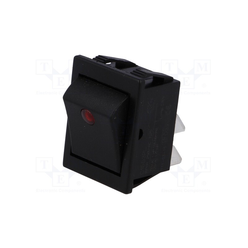 1 pcs x BULGIN - C1553PLMBR3 - ROCKER, DPST, Pos: 2, ON-OFF, 16A/250VAC, black, neon lamp,point