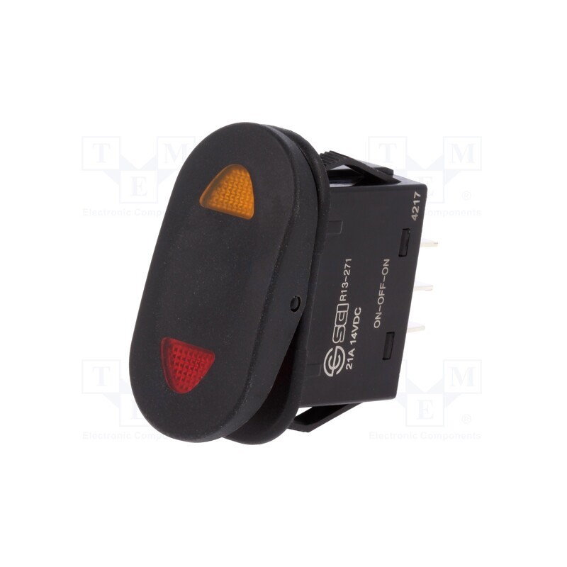 1 pcs x SCI - R13-271D3-01-BBRY - ROCKER, SP3T, Pos: 3, ON-OFF-ON, 21A/14VDC, black, LED,point, 14VDC