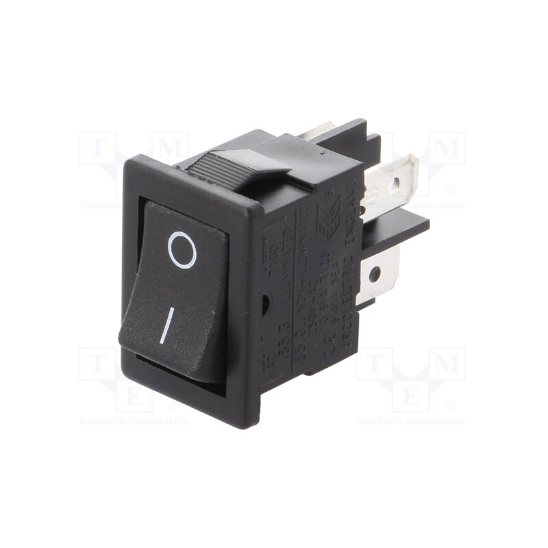 1 pcs x BULGIN - H8550VBBB076W - ROCKER, DPST, Pos: 2, ON-OFF, 10A/250VAC, black, none, Body: black