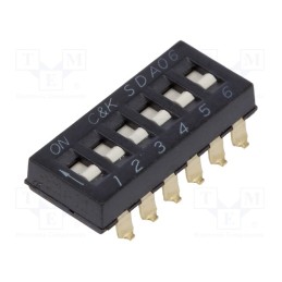 1 pcs x C&K - SDA06H0SBD - Switch: DIP-SWITCH, Poles number: 6, ON-OFF, 0.025A/24VDC, Pos: 6