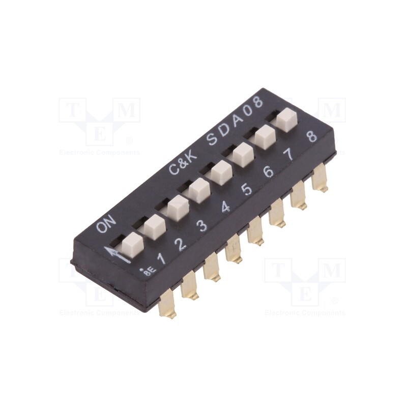 1 pcs x C&K - SDA08H1SBD - Switch: DIP-SWITCH, Poles number: 8, OFF-ON, 0.025A/24VDC, Pos: 2