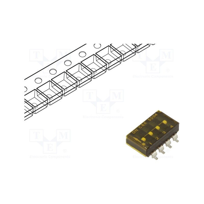 1 pcs x C&K - SD04H0SBR - Switch: DIP-SWITCH, Poles number: 4, OFF-ON, 0.1A/25VDC, Pos: 2