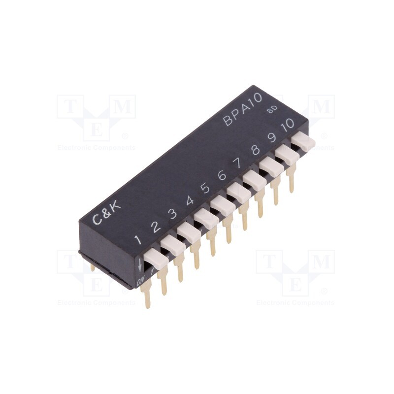 1 pcs x C&K - BPA10B - Switch: DIP-SWITCH, Poles number: 10, OFF-ON, 0.025A/24VDC, Pos: 2