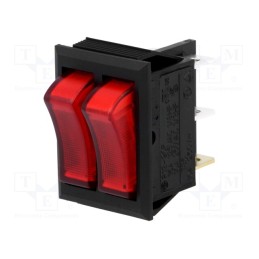 1 pcs x SCI - R13-90P-BB-01-BRR-N-2 - ROCKER, SPST x2, Pos: 2, ON-OFF + ON-OFF, 10A/250VAC, red, 50mΩ