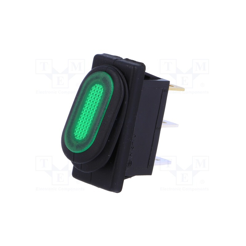 1 pcs x SCI - R13-70B8-01-G - ROCKER, SPST, Pos: 2, ON-OFF, 10A/250VAC, green, IP65, neon lamp