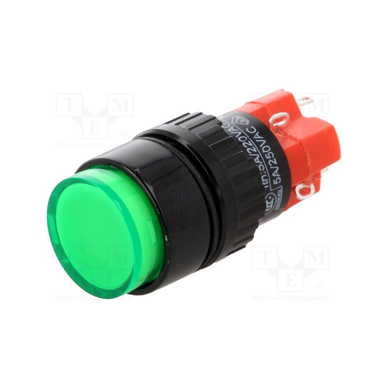 1 pcs x ONPOW - LAS1Y-11/G/24V-IP40 - Switch: push-button, Pos: 2, SPDT, 3A/220VAC, 2A/24VDC, ON-(ON)