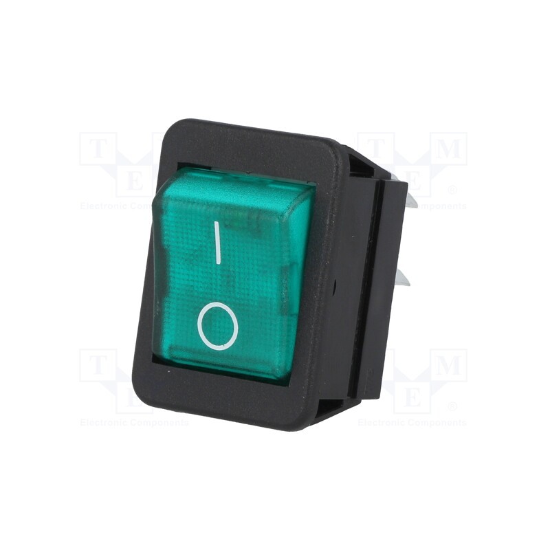 1 pcs x BULGIN - C1353ABMBG3602AW - ROCKER, DPST, Pos: 2, ON-OFF, 16A/250VAC, green, neon lamp, 250V