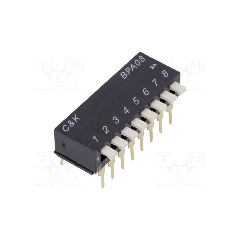 1 pcs x C&K - BPA08B - Switch: DIP-SWITCH, Poles number: 8, 0.1A/5VDC, Pos: 2, -20÷85°C