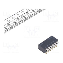 1 pcs x C&K - BPA06SBR - Switch: DIP-SWITCH, Poles number: 6, OFF-ON, 0.025A/24VDC, Pos: 2