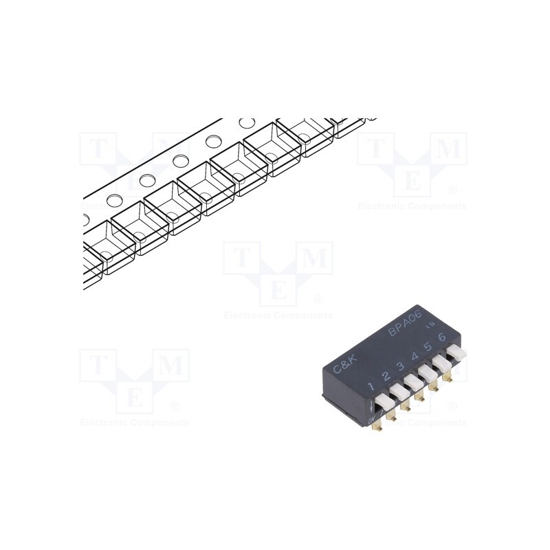 1 pcs x C&K - BPA06SBR - Switch: DIP-SWITCH, Poles number: 6, OFF-ON, 0.025A/24VDC, Pos: 2