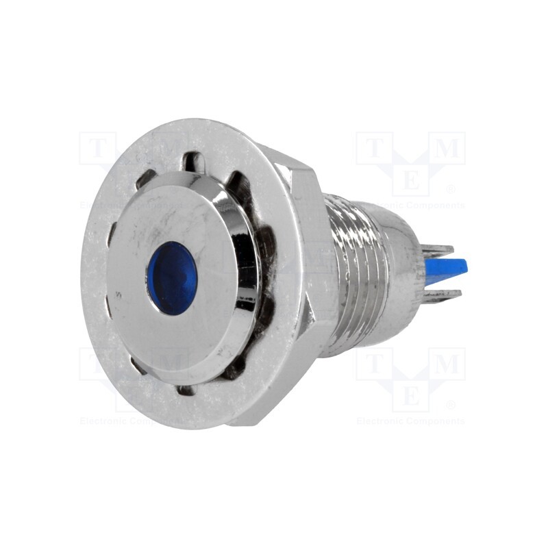 1 pcs x ONPOW - GQ12F-D/B/12 - Indicator: LED, flat, blue, 12VDC, Ø12mm, IP67, for soldering, brass