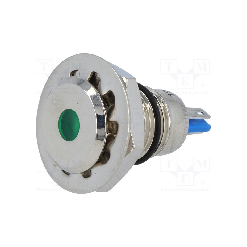 1 pcs x ONPOW - GQ12F-D/G/12 - Indicator: LED, flat, green, 12VDC, Ø12mm, IP67, for soldering