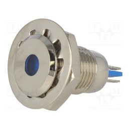 1 pcs x ONPOW - GQ12F-D/B/24 - Indicator: LED, flat, blue, 24VDC, Ø12mm, IP67, for soldering, brass