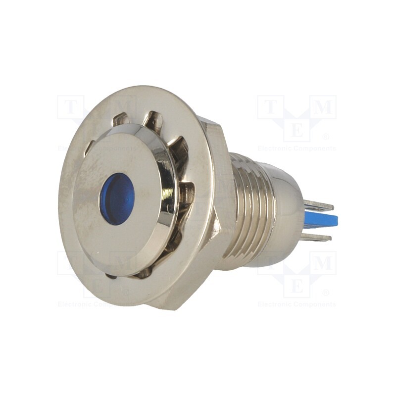 1 pcs x ONPOW - GQ12F-D/B/24 - Indicator: LED, flat, blue, 24VDC, Ø12mm, IP67, for soldering, brass