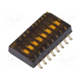1 pcs x C&K - TDA08H0SB1 - Switch: DIP-SWITCH, Poles number: 8, OFF-ON, 0.025A/24VDC, Pos: 2