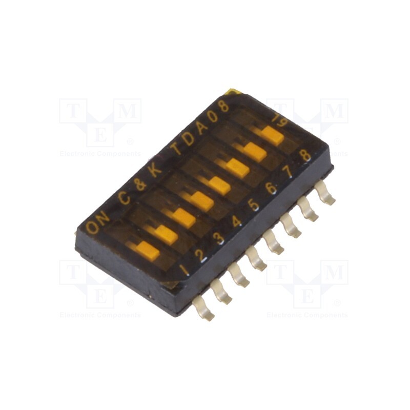 1 pcs x C&K - TDA08H0SB1 - Switch: DIP-SWITCH, Poles number: 8, OFF-ON, 0.025A/24VDC, Pos: 2