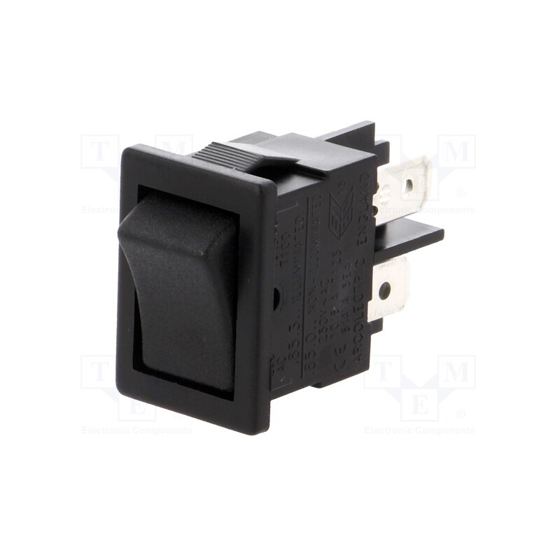 1 pcs x BULGIN - H8550VBBB - ROCKER, DPST, Pos: 2, ON-OFF, 10A/250VAC, black, none, Body: black