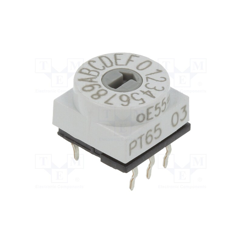 1 pcs x PTR HARTMANN - PT65103V - Encoding switch, HEX/BCD, Pos: 16, THT, Rcont max: 80mΩ, PT65