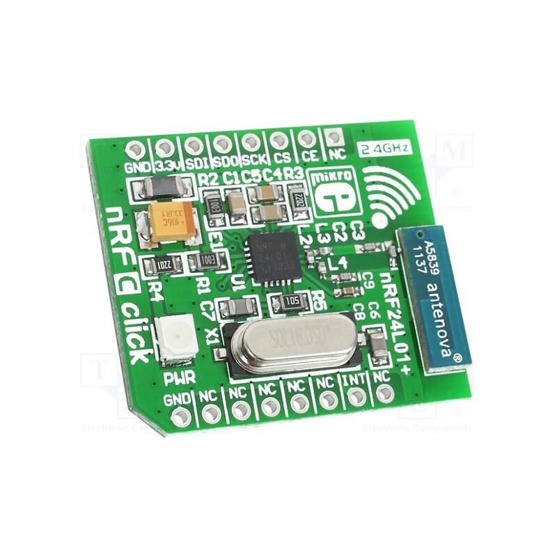 1 pcs x MIKROE - NRF C CLICK - Click board, RF transceiver, SPI, A5839,nRF24L01P, 3.3VDC