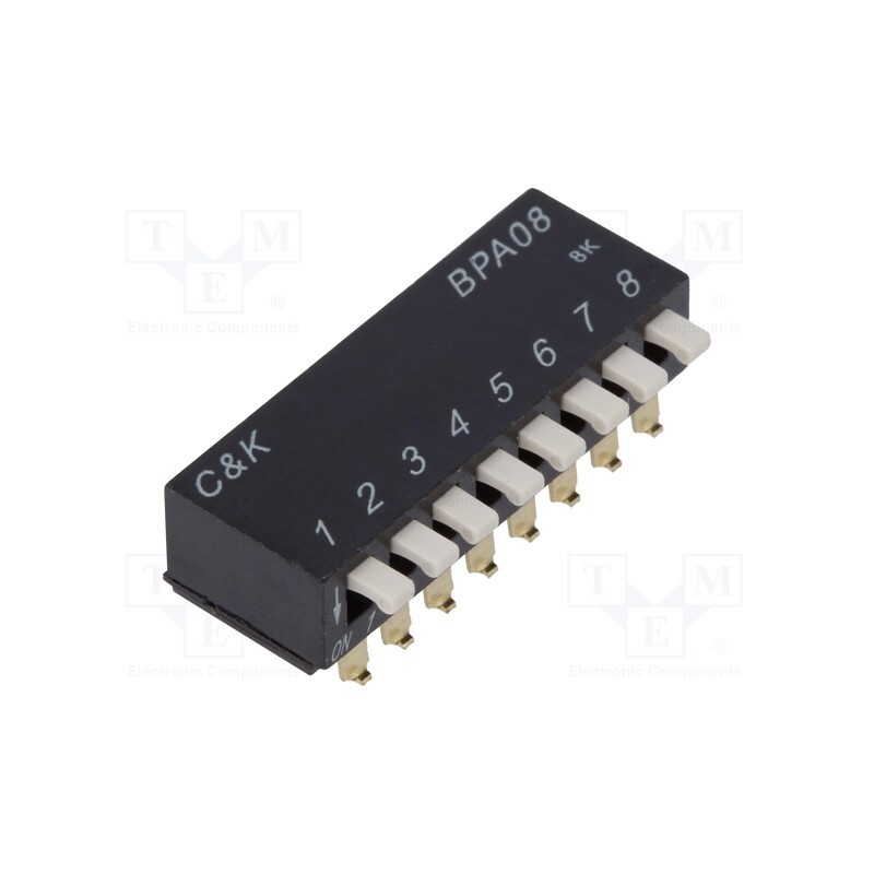 1 pcs x C&K - BPA08SB - Switch: DIP-SWITCH, Poles number: 8, 0.1A/5VDC, Pos: 2, -20÷85°C